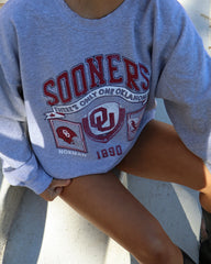 OU Sooners Prep Patch Gray Thrifted Sweatshirt - shoplivylu