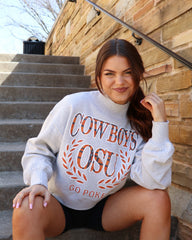 OSU Cowboys Plaid Crest Gray Mock Neck Cropped Sweatshirt - shoplivylu
