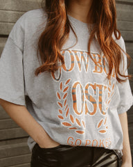 OSU Cowboys Plaid Crest Gray Thrifted Tee - shoplivylu