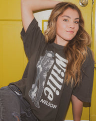 One Size Willie Nelson Stand Charcoal Oversized Tee - shoplivylu