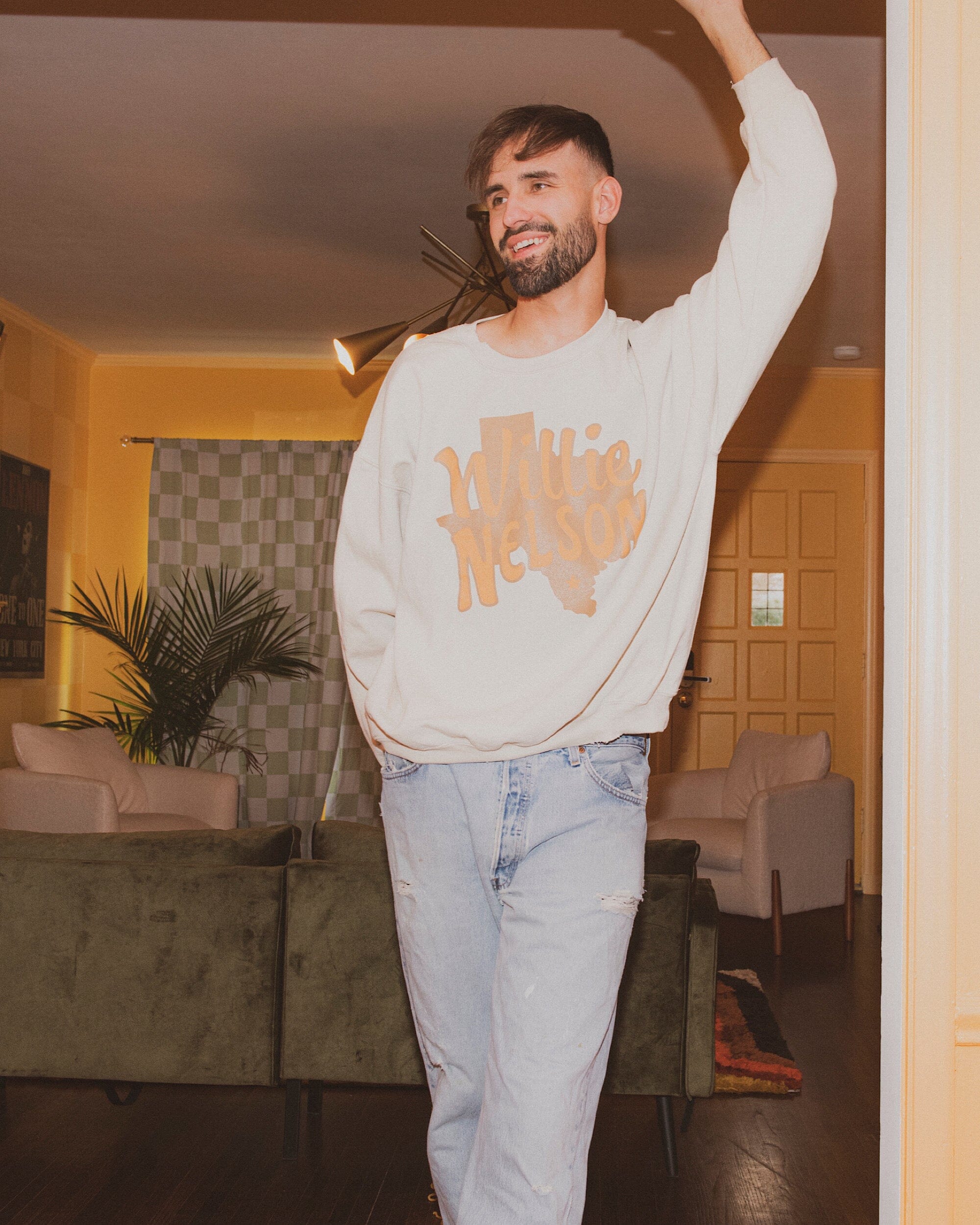 Willie Nelson Orange Texas Sand Thrifted Sweatshirt - shoplivylu