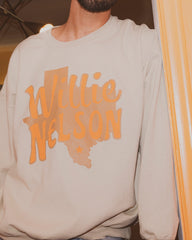 Willie Nelson Orange Texas Sand Thrifted Sweatshirt - shoplivylu