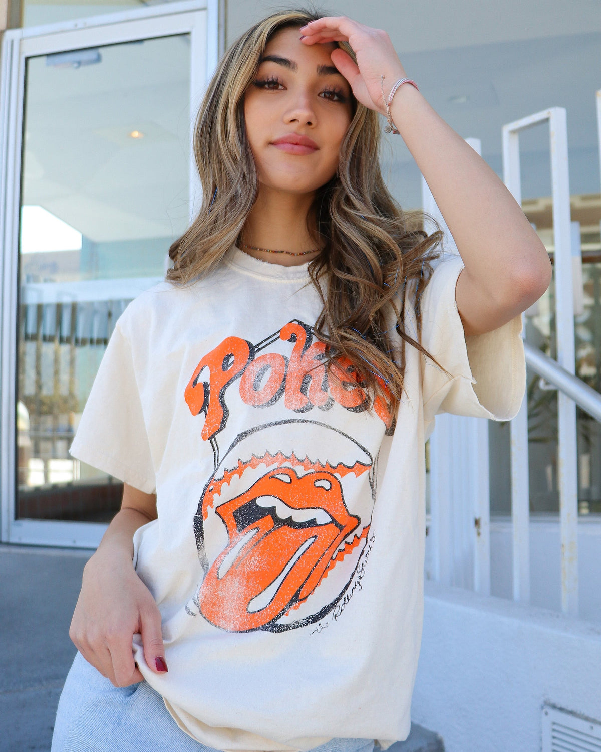 Rolling Stones OSU Cowboys Home Plate Off White Thrifted Tee - shoplivylu