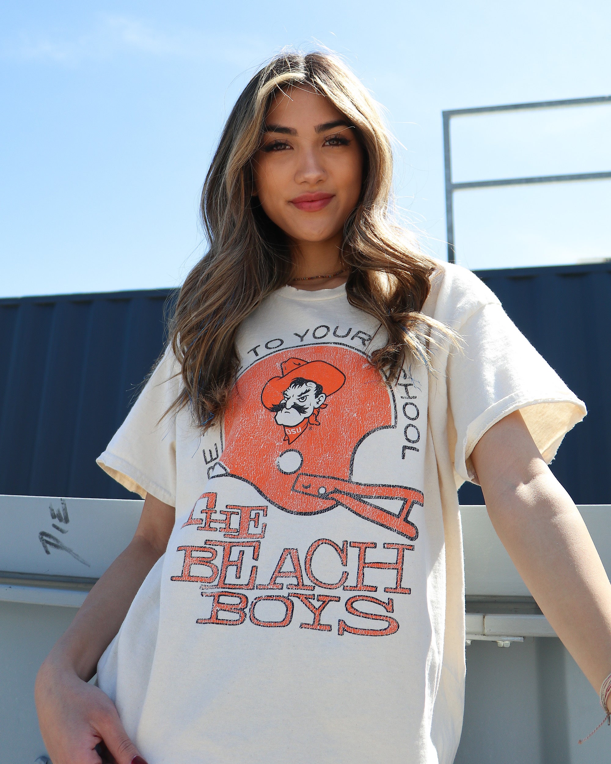 The Beach Boys OSU True To Your School Off White Thrifted Tee - shoplivylu
