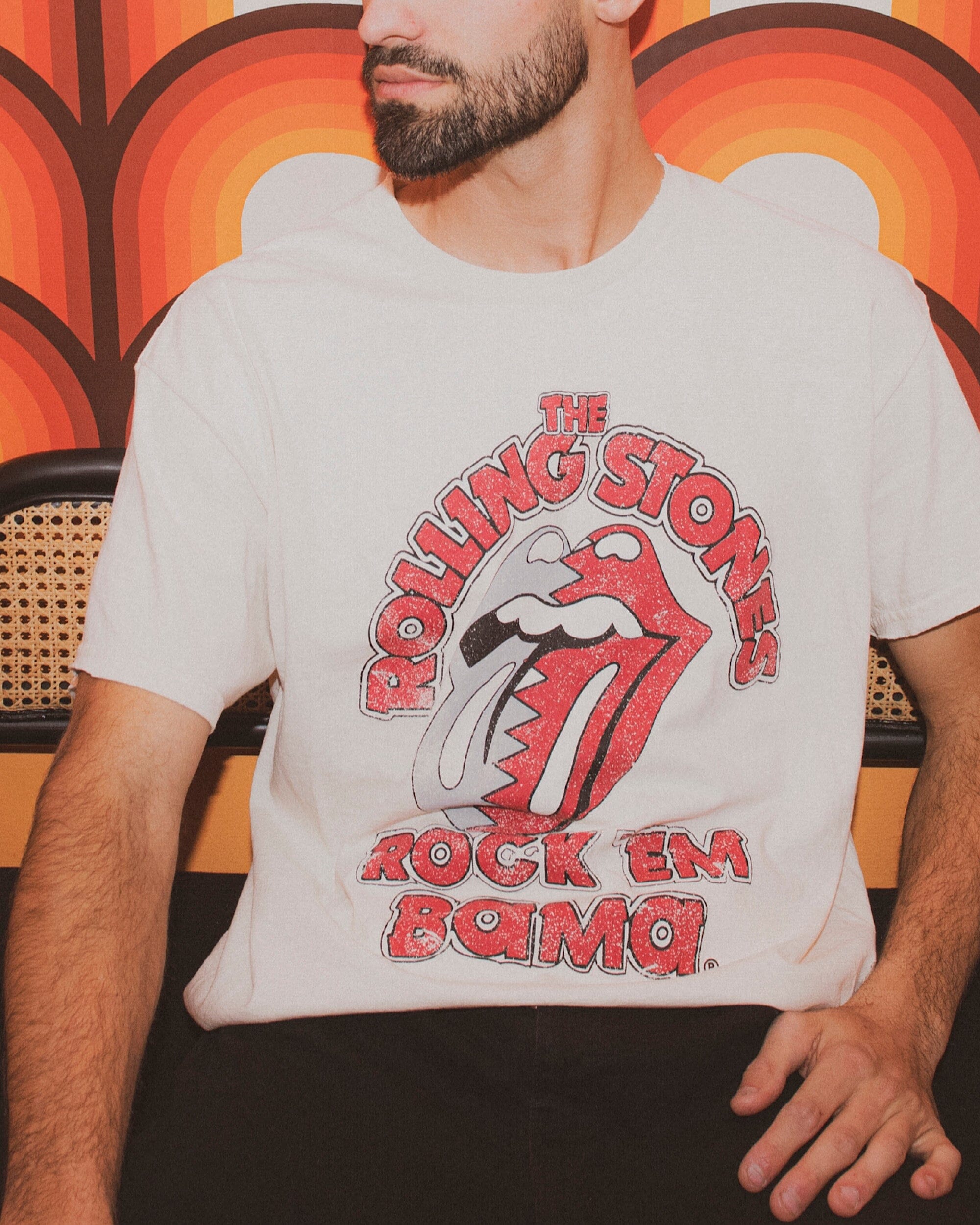 Rolling Stones Rock 'Em Bama Off White Thrifted Tee - shoplivylu