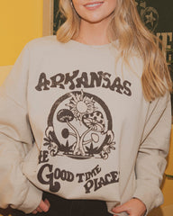 Arkansas The Good Time Place Sand Thrifted Sweatshirt - shoplivylu