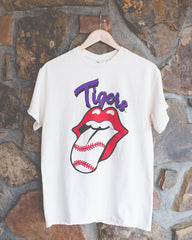 Rolling Stones LSU Tigers Baseball Lick Off White Thrifted Tee - shoplivylu