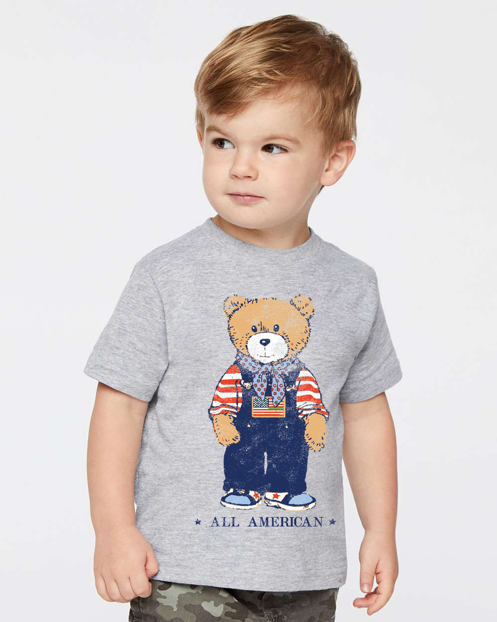 Children's All American Bear Gray Tee - shoplivylu