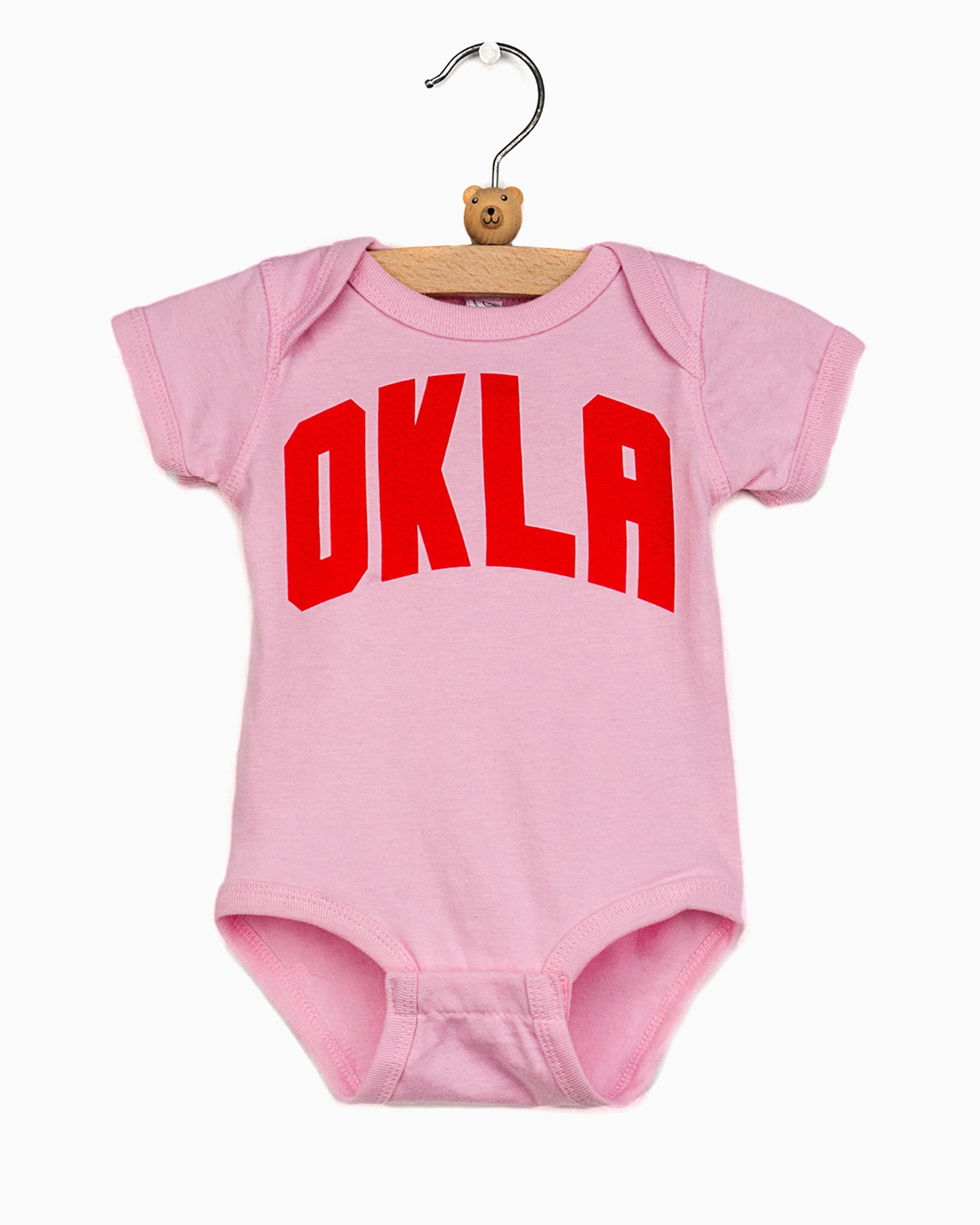 Children's OKLA Pink Onesie with Red Letters (4470722199655)