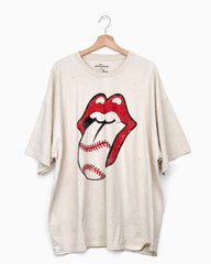Rolling Stones Baseball Lick Off White Oversized Distressed Tee (4512425738343)