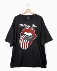 Rolling Stones USA Flag Lick Off Black Oversized Distressed Tee (4522142138471)