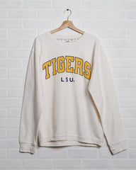 LSU Tigers Filled Gault Ivory Corded Crew Sweatshirt - shoplivylu