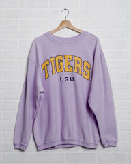 LSU Tigers Filled Gault Purple Corded Crew Sweatshirt - shoplivylu