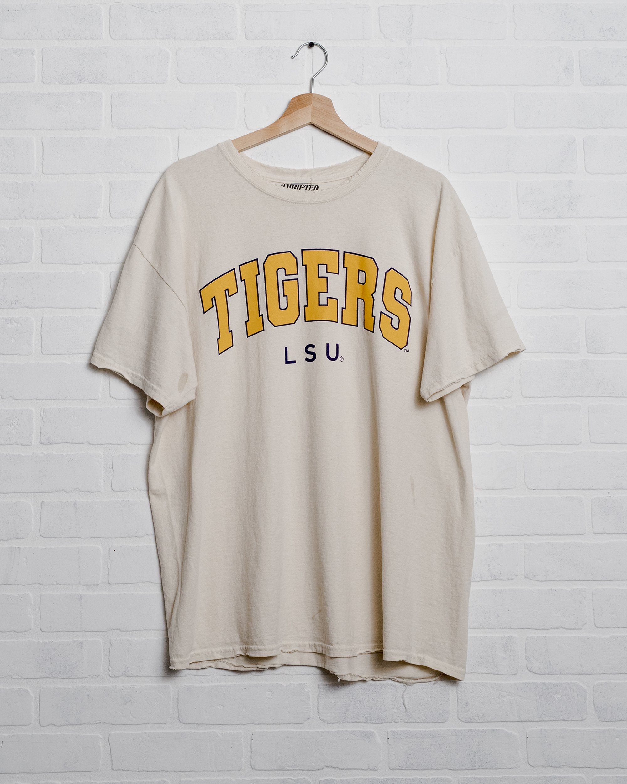 LSU Tigers Filled Gault Off White Thrifted Tee - shoplivylu