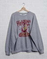 OU Football Party Gray Thrifted Sweatshirt - shoplivylu