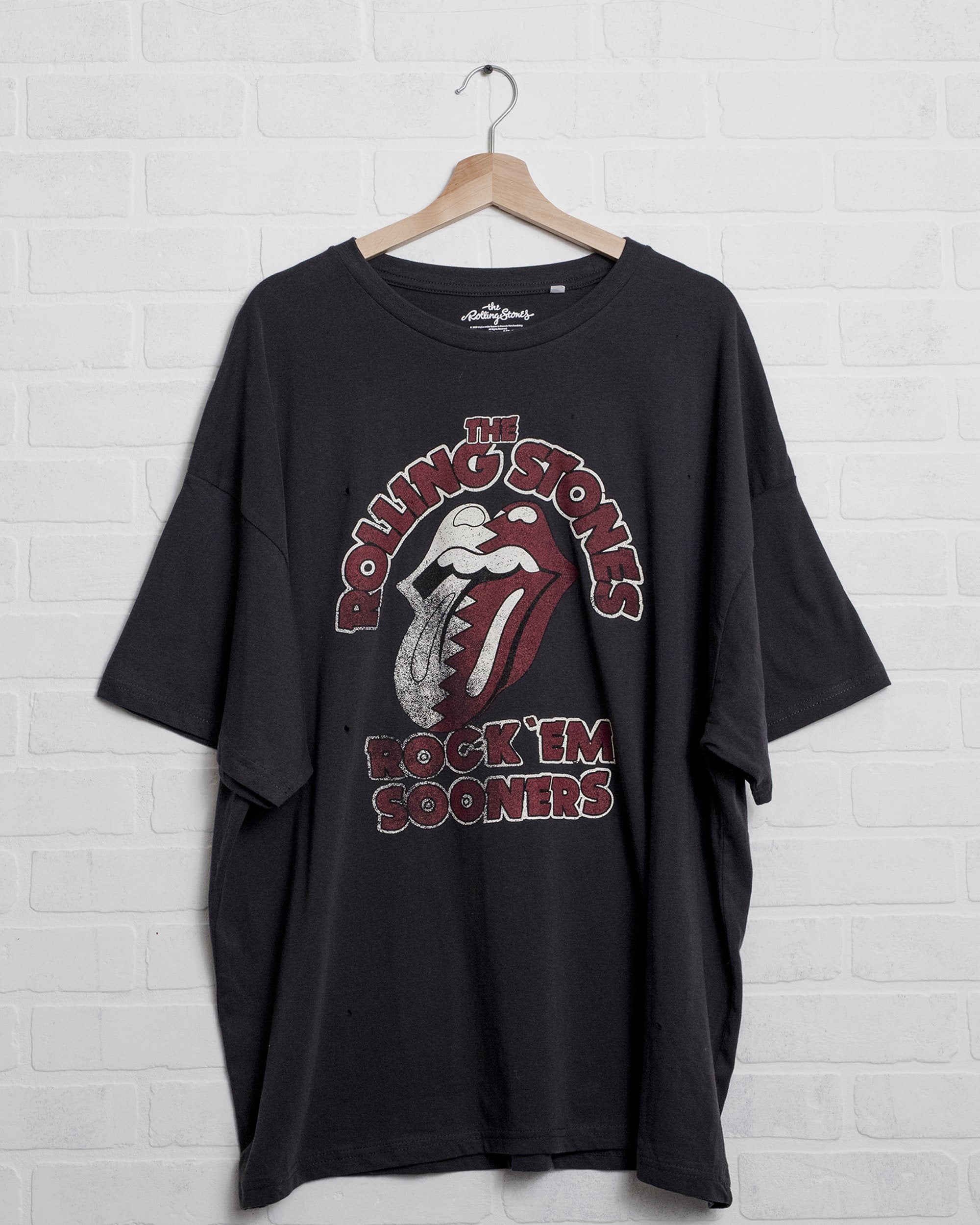 Rolling Stones Rock Em Sooners Off Black Oversized Tee - shoplivylu