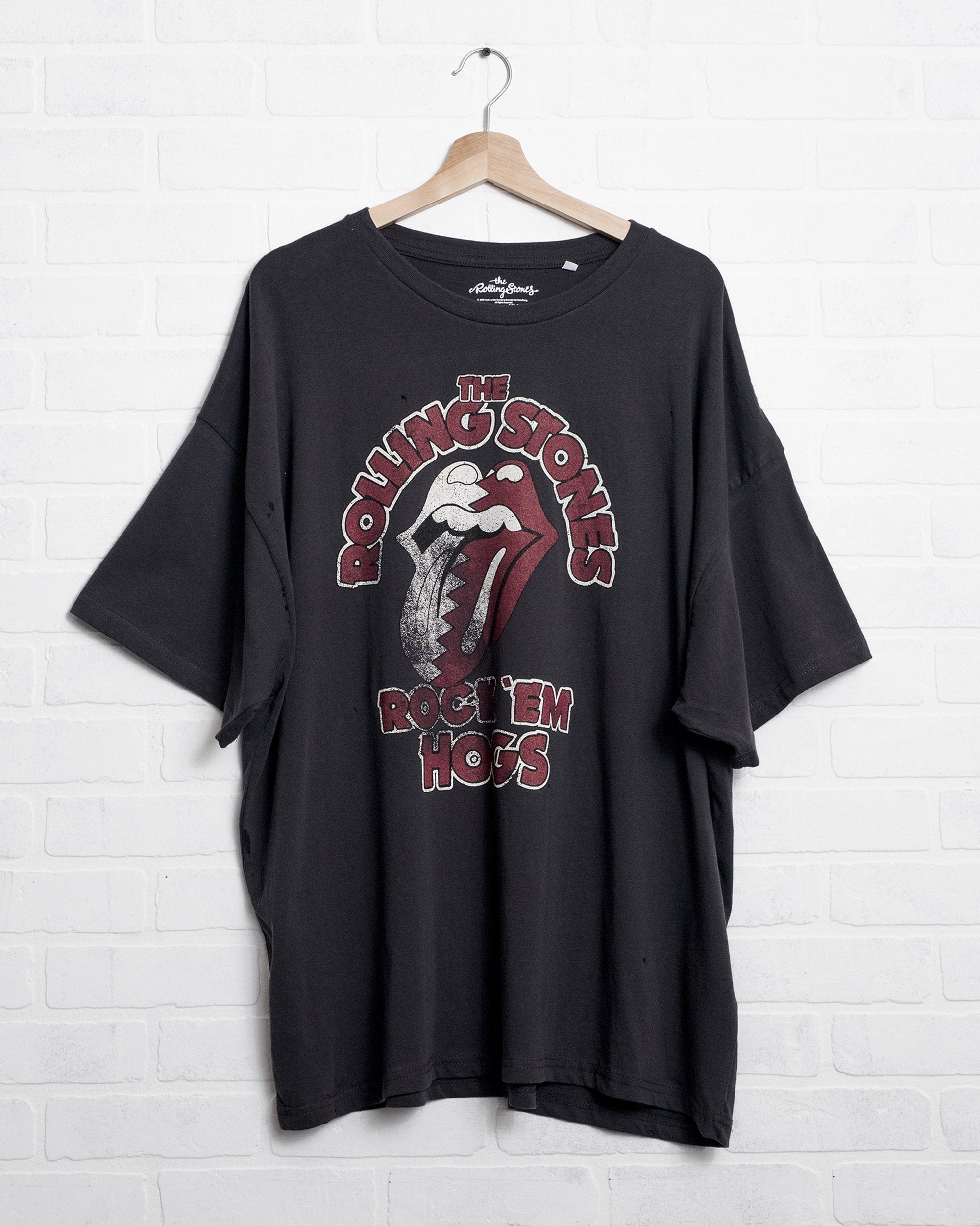 Rolling Stones Rock Em Hogs Off Black Oversized Tee - shoplivylu