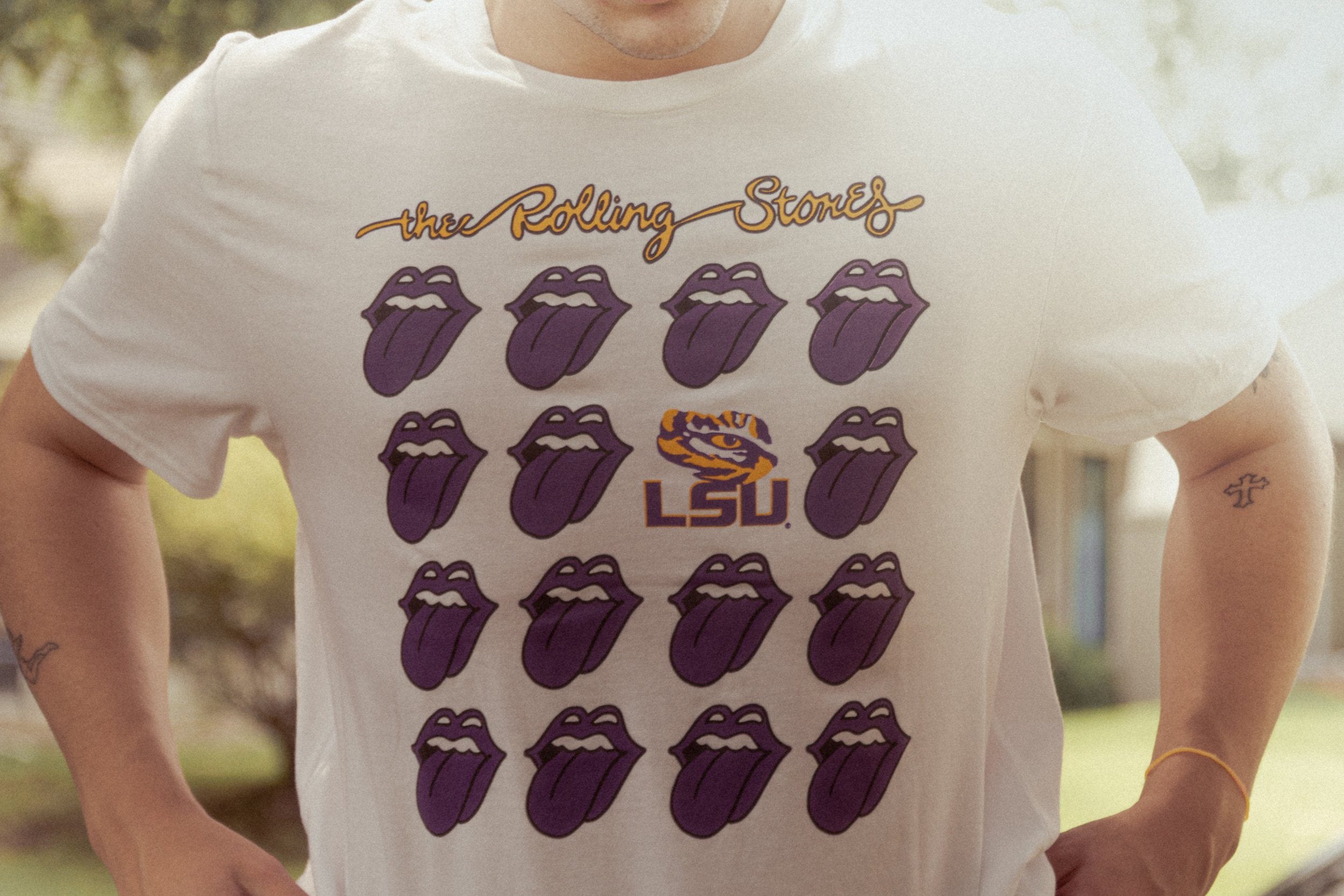 Rolling Stones LSU Multi Lick White Tee - shoplivylu