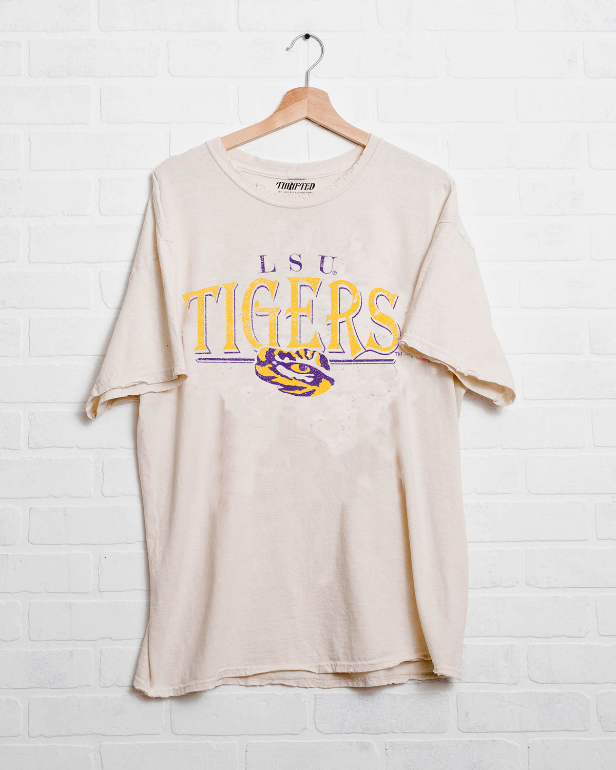 LSU Tigers 80s Off White Thrifted Tee - shoplivylu