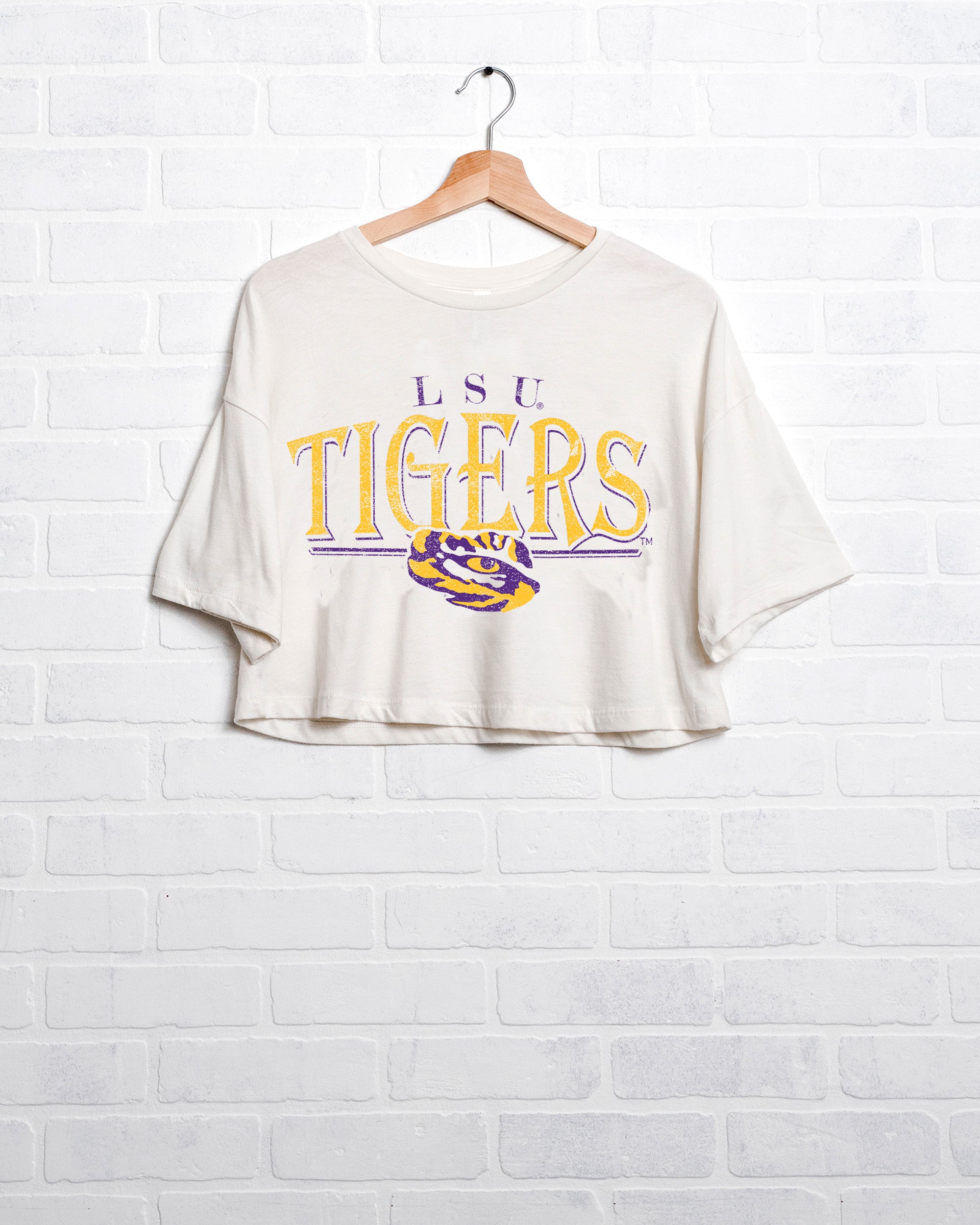 LSU Tigers 80s White Cropped Tee - shoplivylu