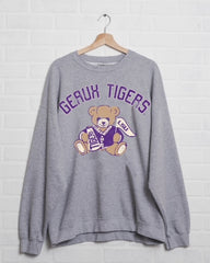 LSU Tigers Bear Gray Thrifted Sweatshirt - shoplivylu