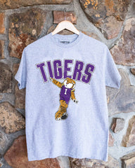 LSU Tigers Cartoon Mascot Gray Thrifted Tee - shoplivylu