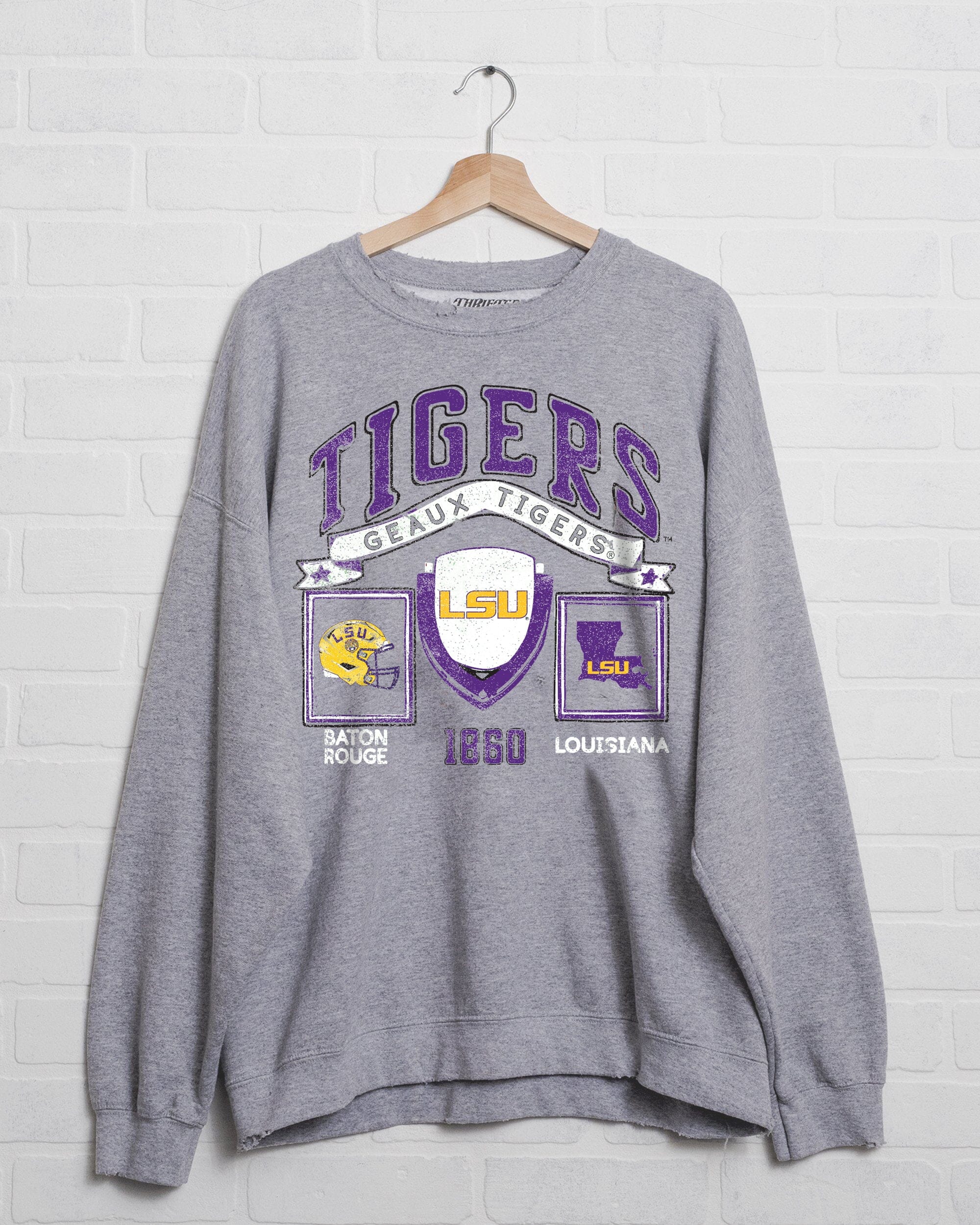 LSU Tigers Prep Patch Gray Thrifted Sweatshirt