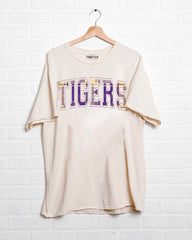 LSU Tigers Tartan Off White Thrifted Tee - shoplivylu