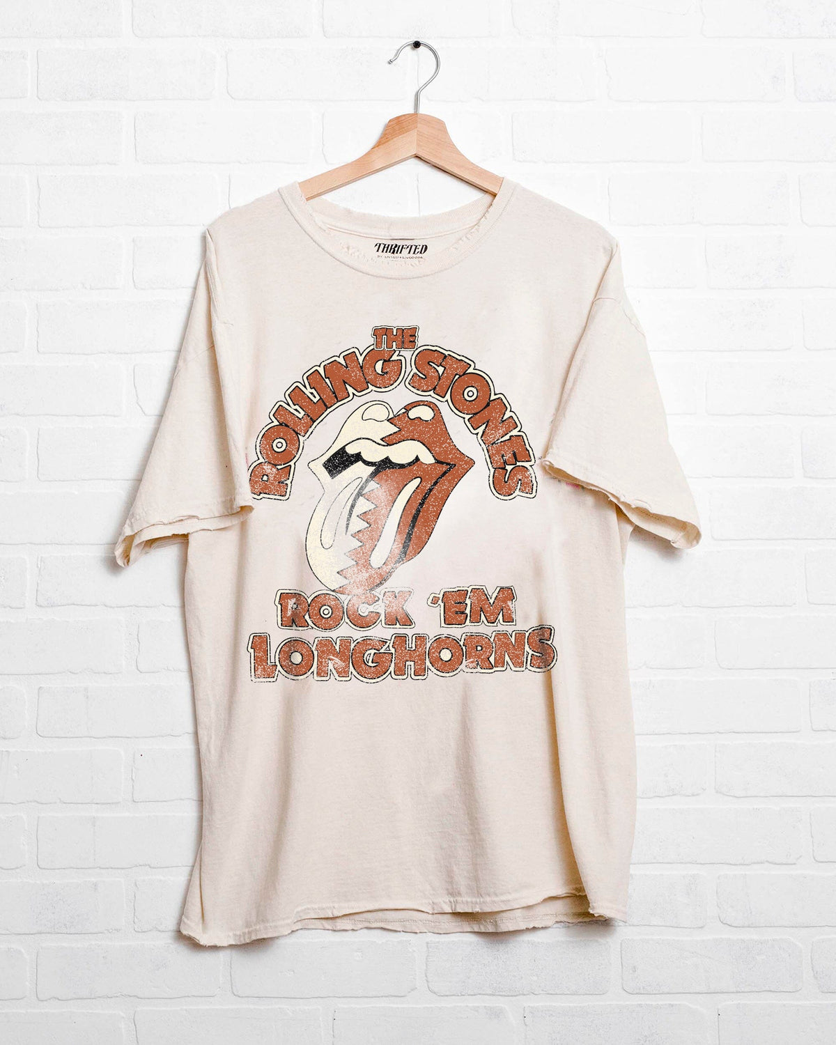 Rolling Stones Rock 'Em Longhorns Off White Thrifted Tee