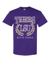 LSU Tigers Plaid Crest Purple Thrifted Tee - shoplivylu