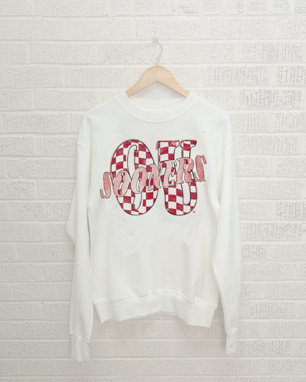 OU Sooners Twisted Check White Thrifted Sweatshirt - shoplivylu