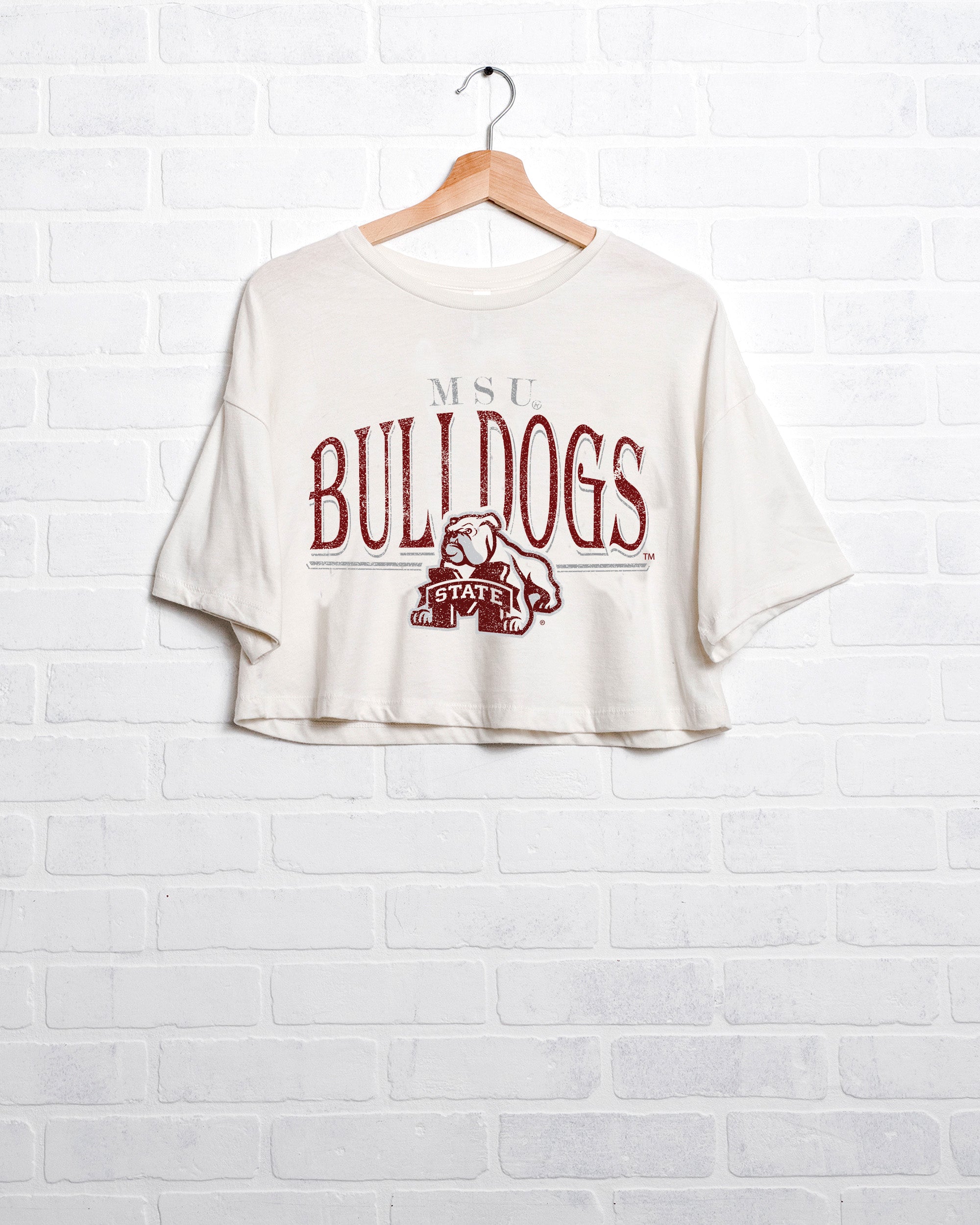 Mississippi State Bulldogs 80s White Cropped Tee - shoplivylu