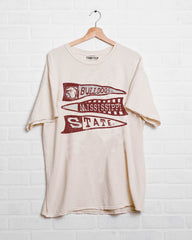 MSU Bulldogs Pennant Off White Thrifted Tee - shoplivylu