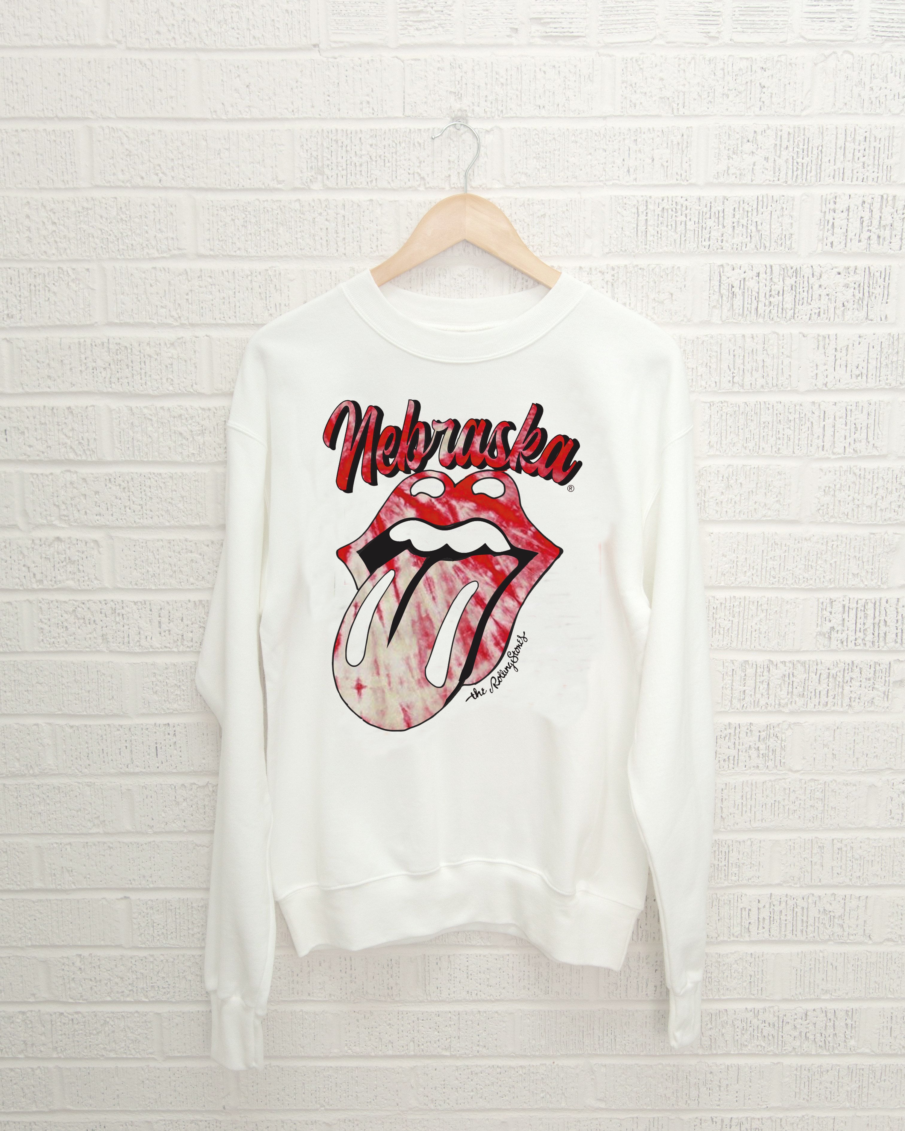 Rolling Stones Huskers Tie Dye Lick White Sweatshirt - shoplivylu