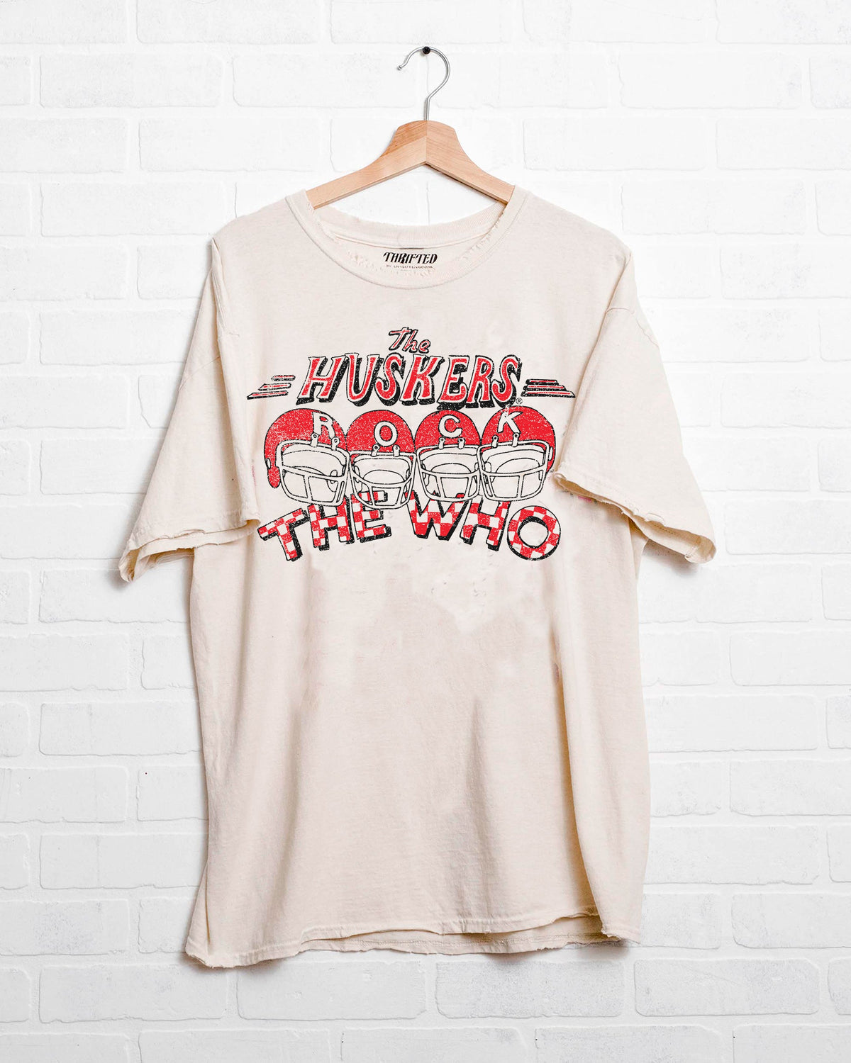 The Who Huskers Rock Off White Thrifted Tee - shoplivylu