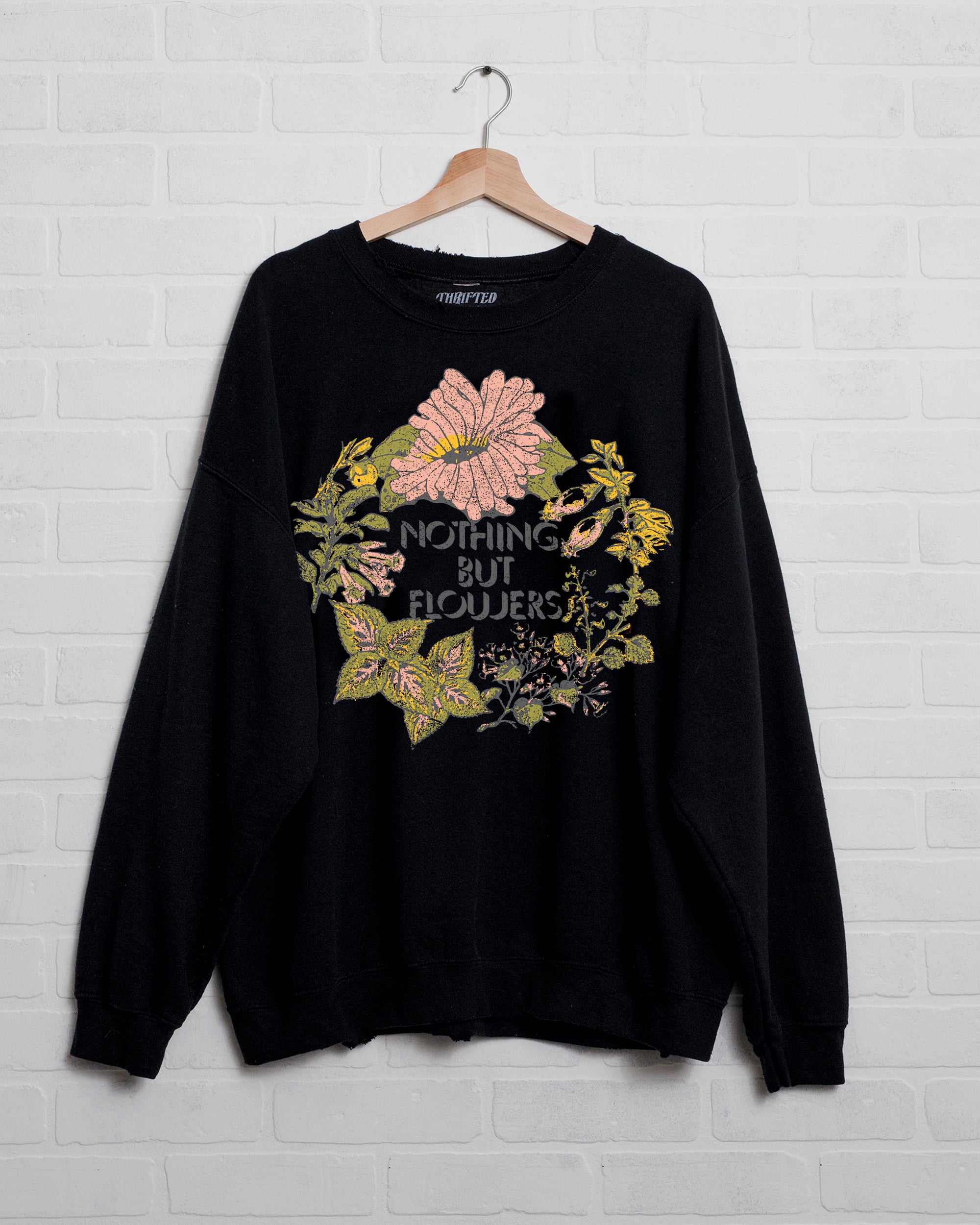 Nothing But Flowers Black Thrifted Sweatshirt - shoplivylu