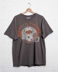 OSU Cowboys Helmet Circle Off Black Thrifted Tee - shoplivylu