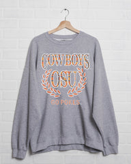 OSU Cowboys Plaid Crest Gray Thrifted Sweatshirt - shoplivylu