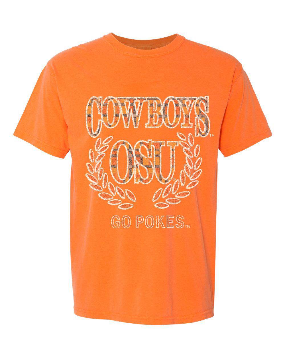 OSU Cowboys Plaid Crest Orange Tee - shoplivylu