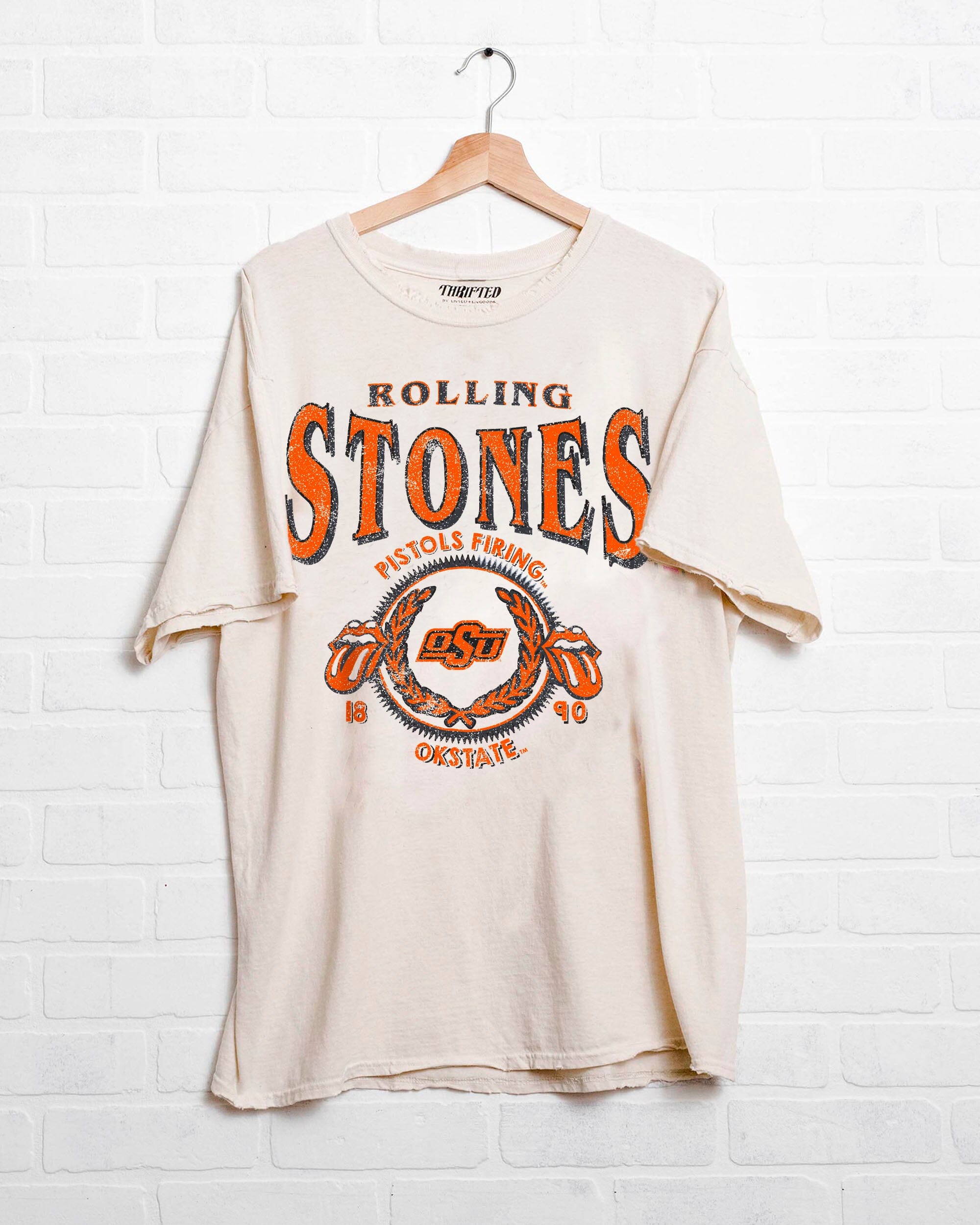 Rolling Stones OSU College Seal Off White Thrifted Tee