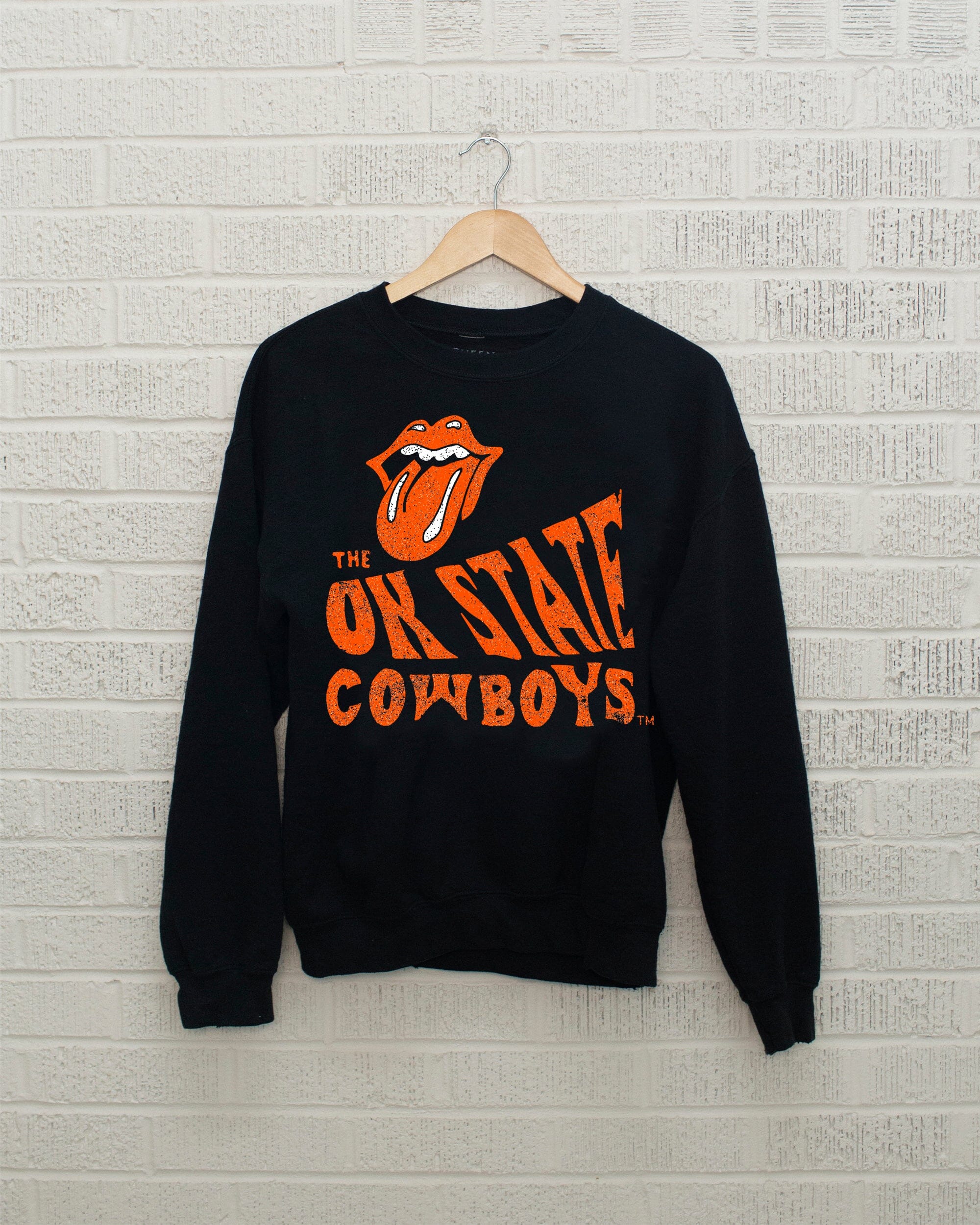 Rolling Stones OSU Cowboys Dazed Black Thrifted Sweatshirt - shoplivylu