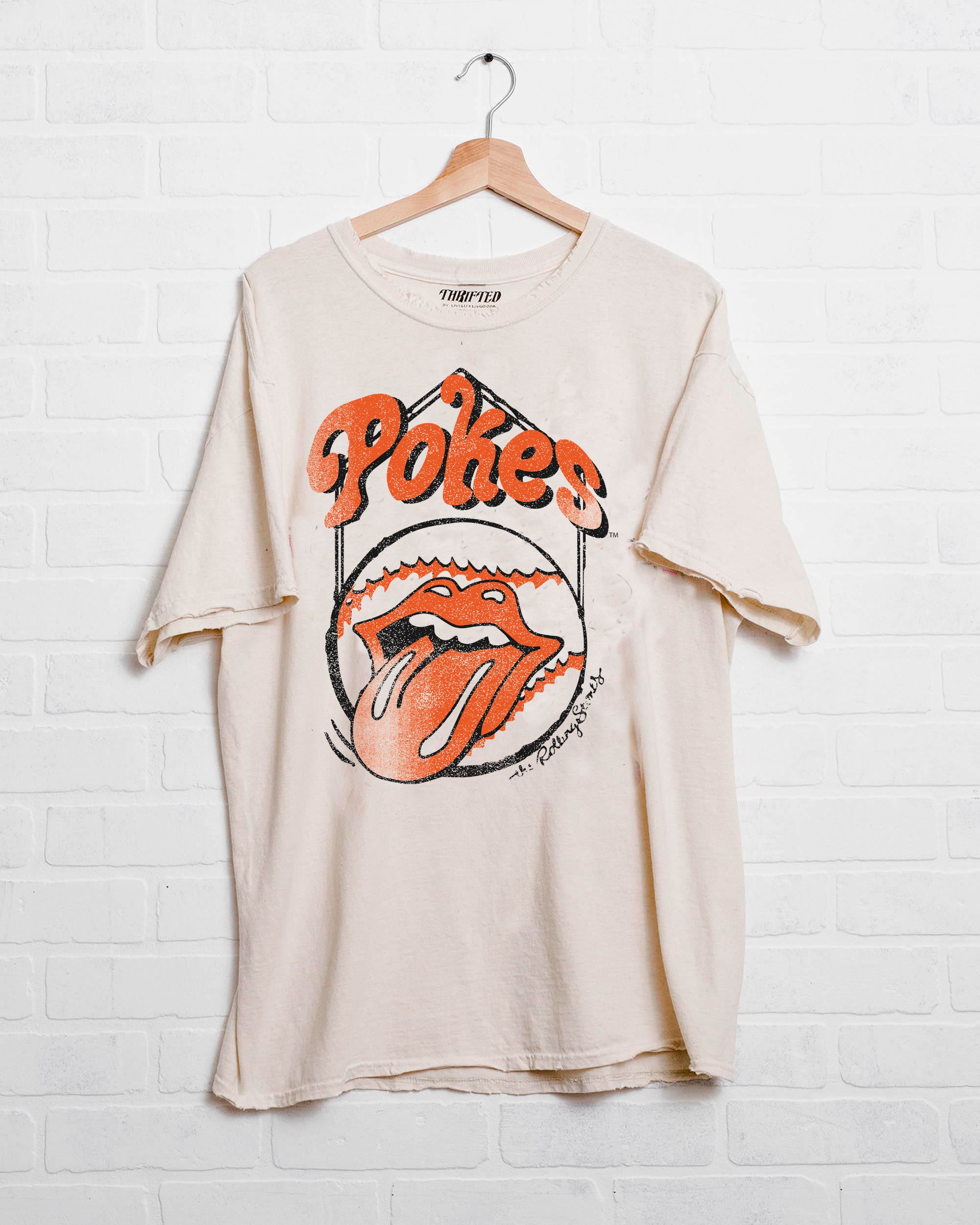 Rolling Stones OSU Cowboys Home Plate Off White Thrifted Tee - shoplivylu