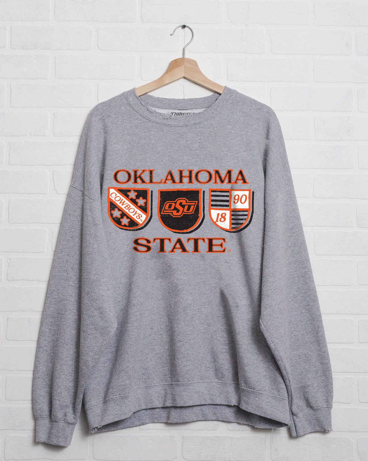 OSU Cowboys Shield Row Gray Thrifted Sweatshirt