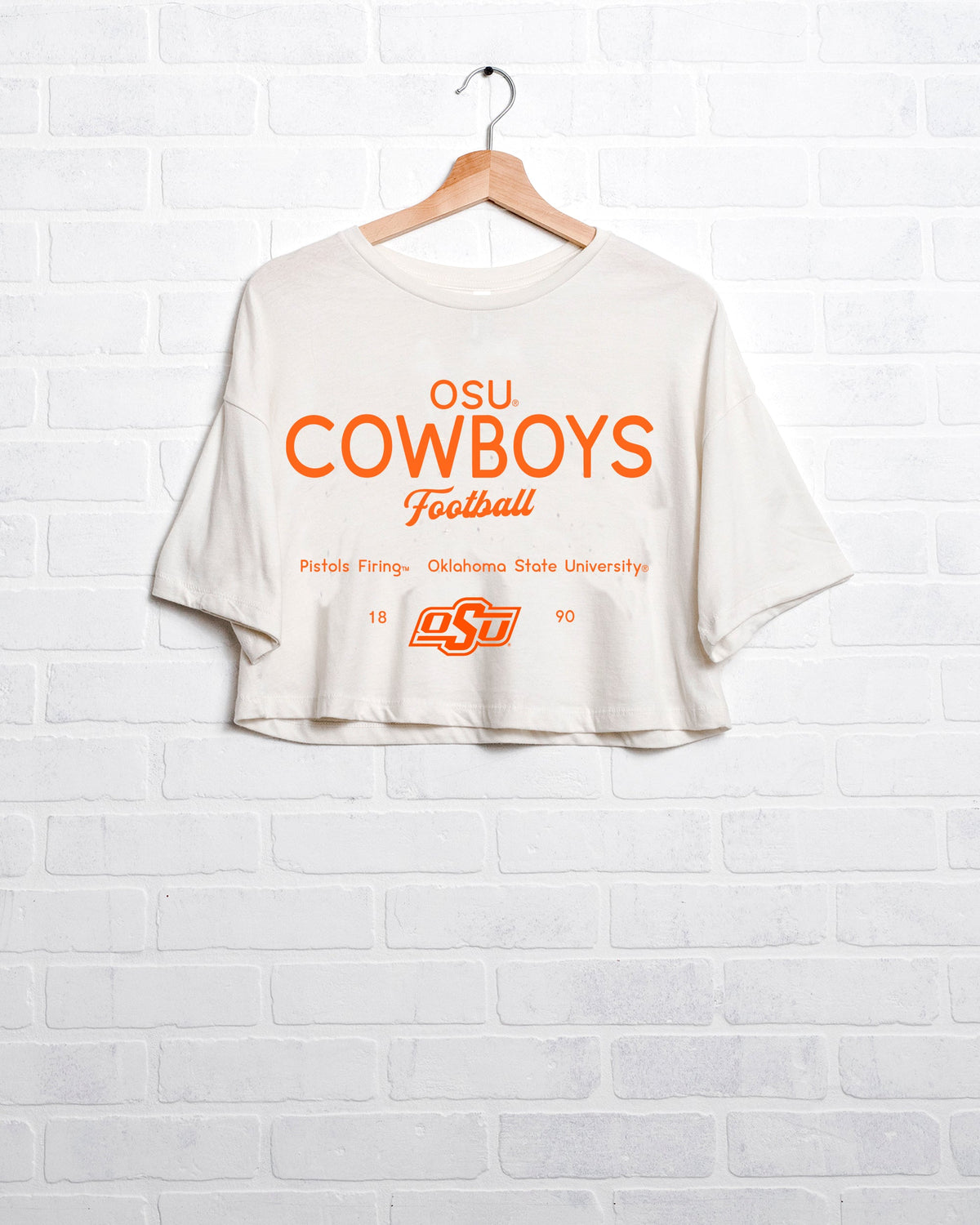 OSU Cowboys Shot Off White Cropped Tee - shoplivylu