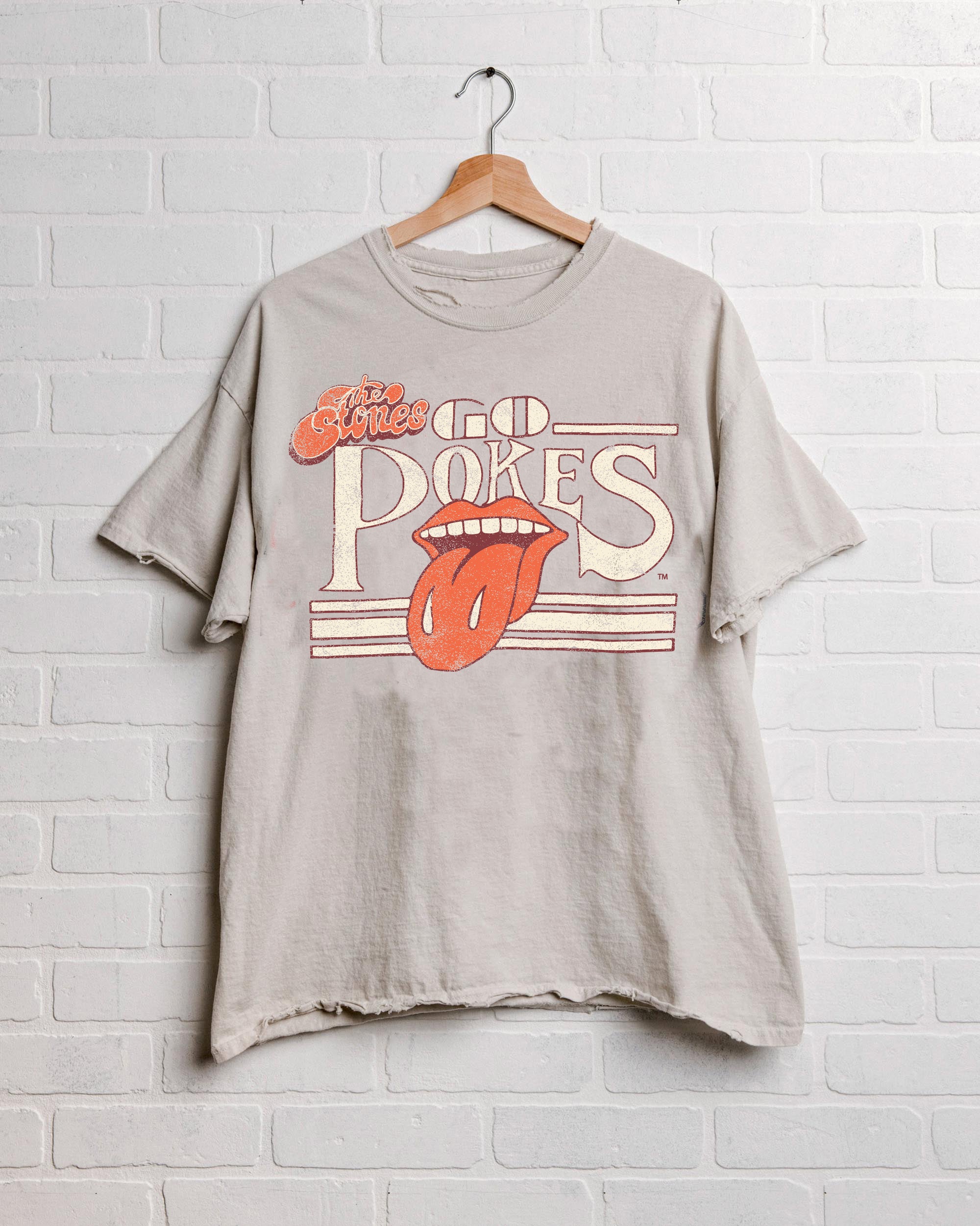 Rolling Stones OSU Cowboys Stoned Off White Thrifted Tee - shoplivylu