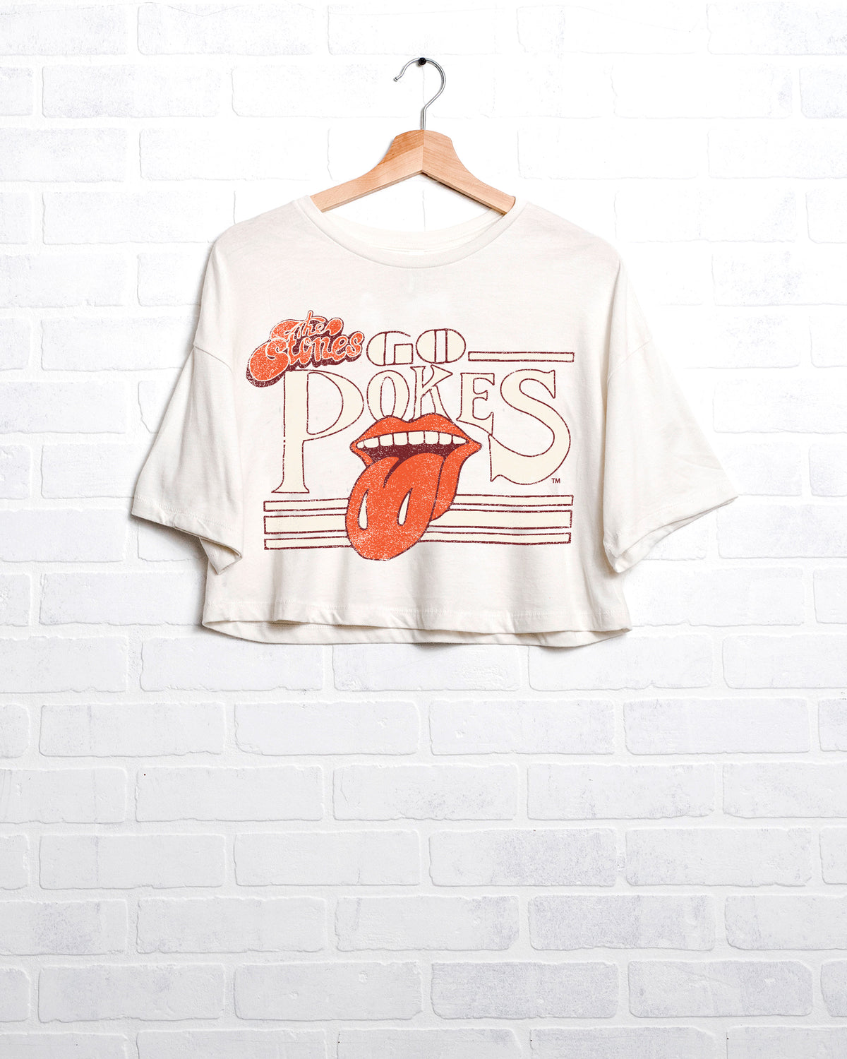 Rolling Stones OSU Cowboys Stoned White Cropped Tee - shoplivylu
