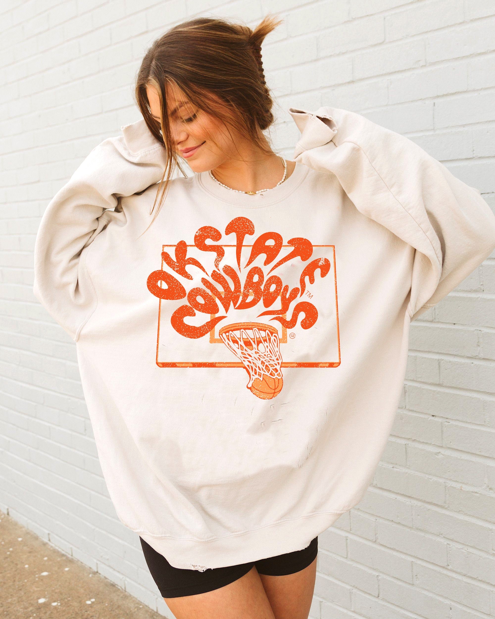OSU Cowboys Basketball Burst Sand Thrifted Sweatshirt - shoplivylu