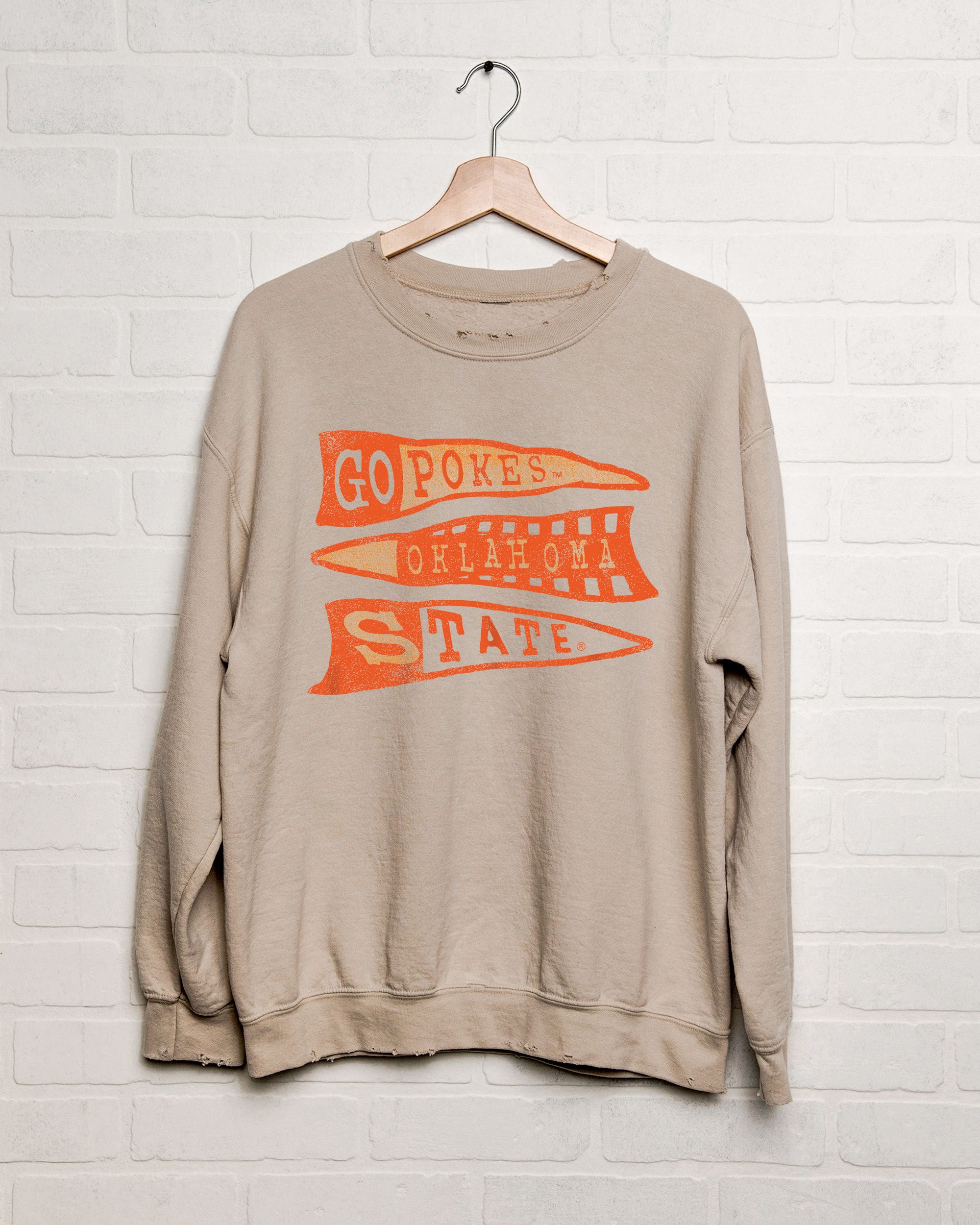 OSU Cowboys Pennant Sand Thrifted Sweatshirt - shoplivylu