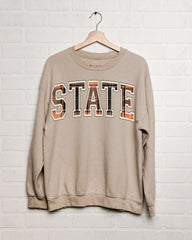 OSU Cowboys Tartan Sand Thrifted Sweatshirt - shoplivylu