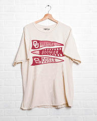 OU Sooners Pennant Off White Thrifted Tee - shoplivylu